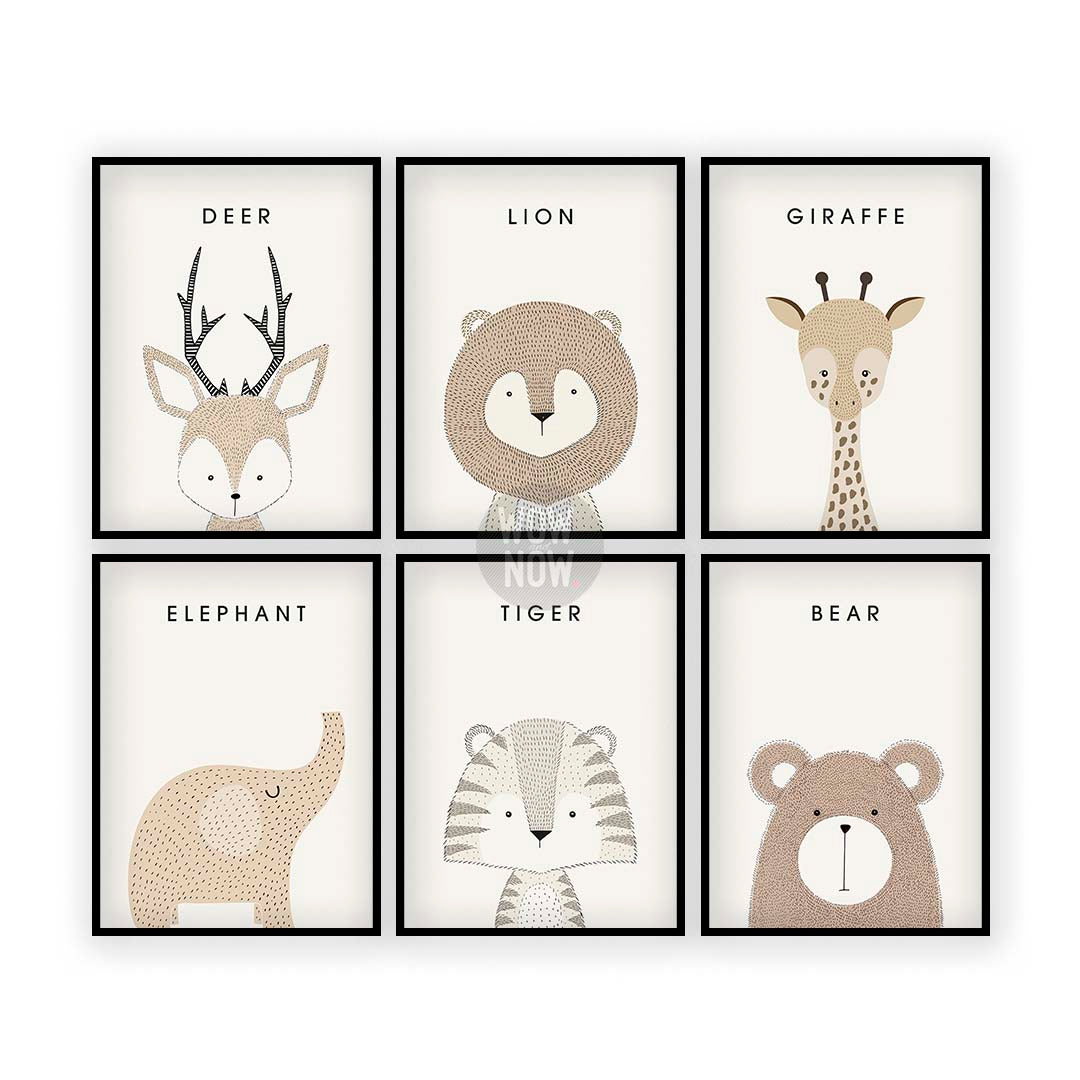 Set of 6 - Nursery Woodland Animals Prints (Unframed)