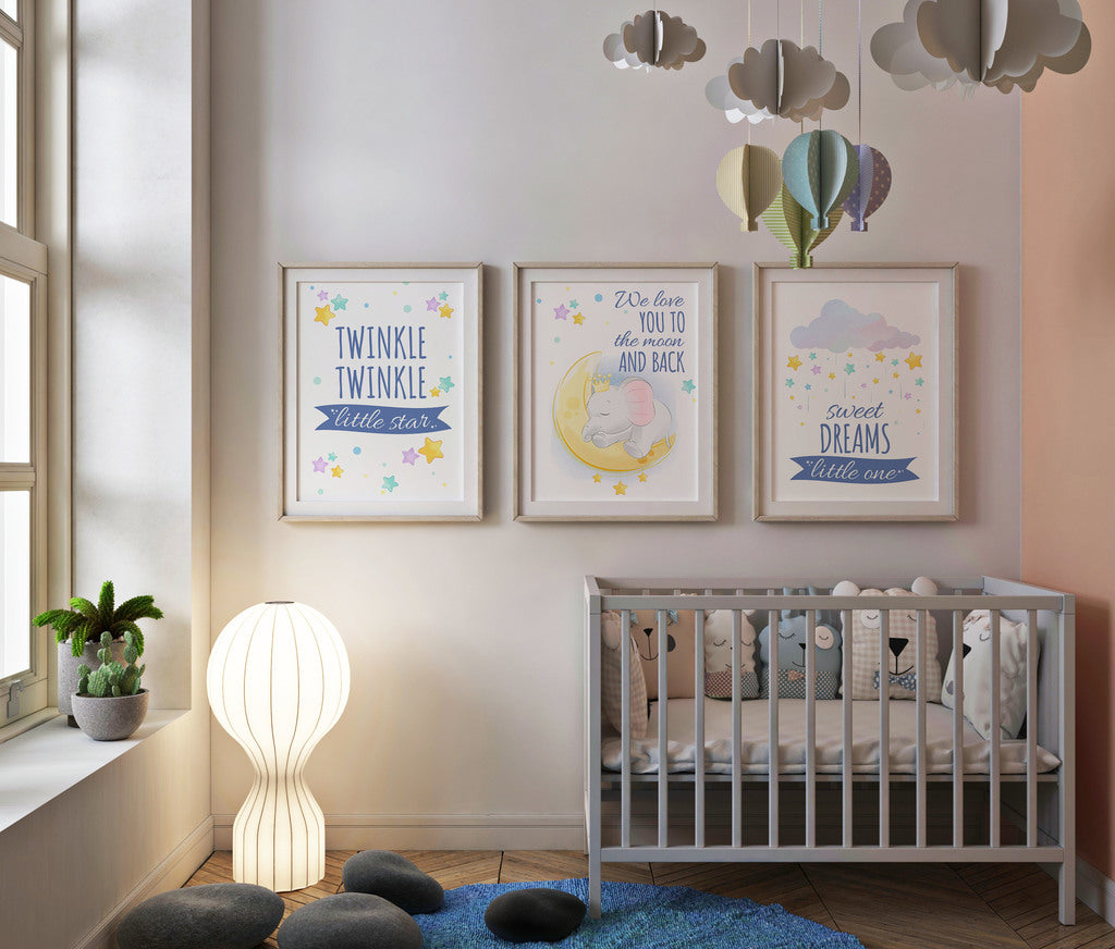 Set of 3 Star Prints - Twinkle Twinkle Little Star (Blue) - Unframed