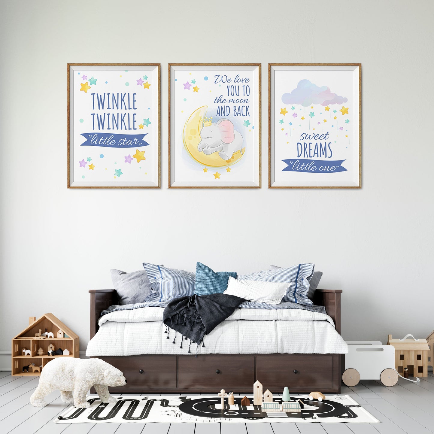 Set of 3 Star Prints - Twinkle Twinkle Little Star (Blue) - Unframed