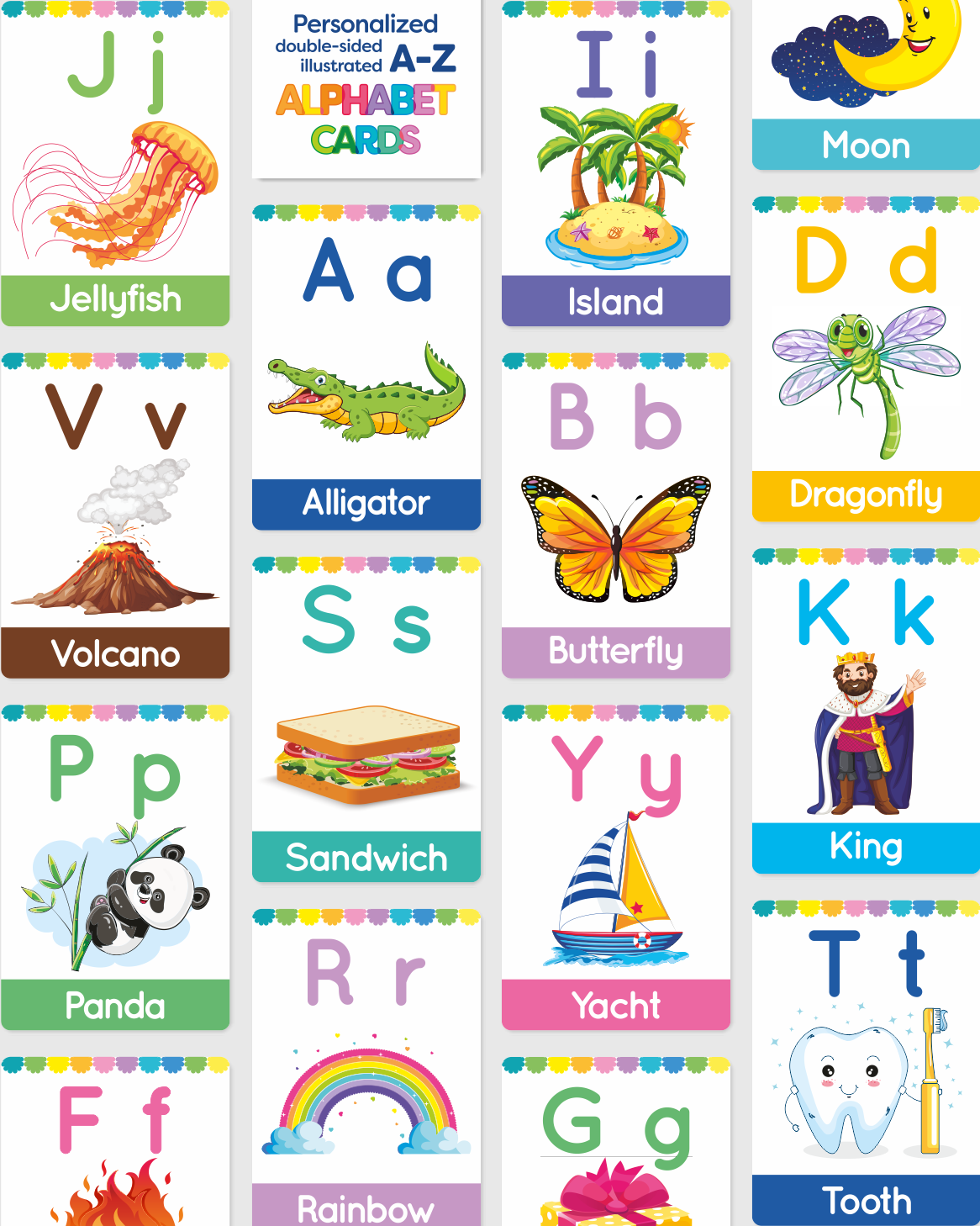 Personalized A-Z letters of the Alphabet with 12 ACTIVITY Flash Cards