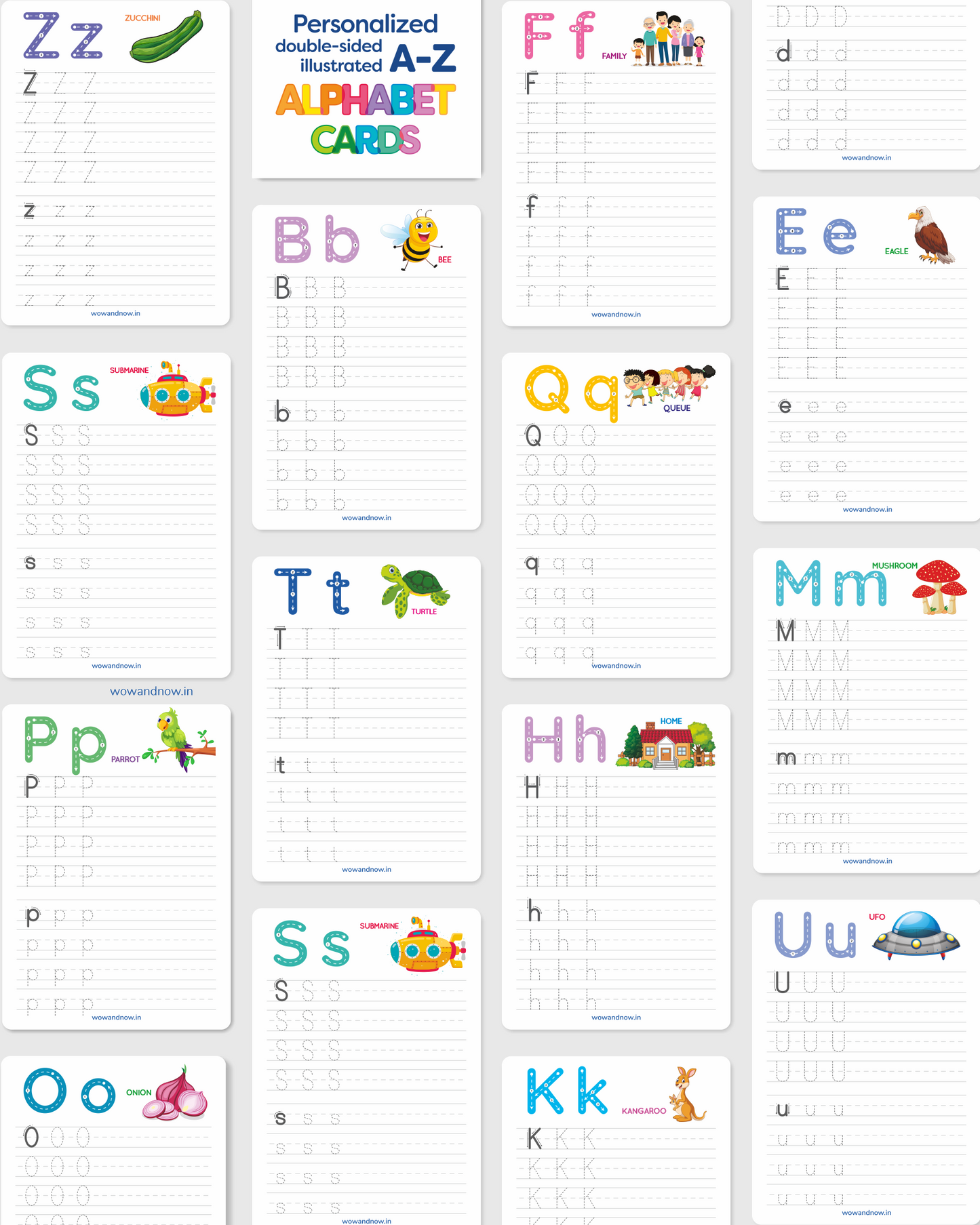 Personalized A-Z letters of the Alphabet with 12 ACTIVITY Flash Cards