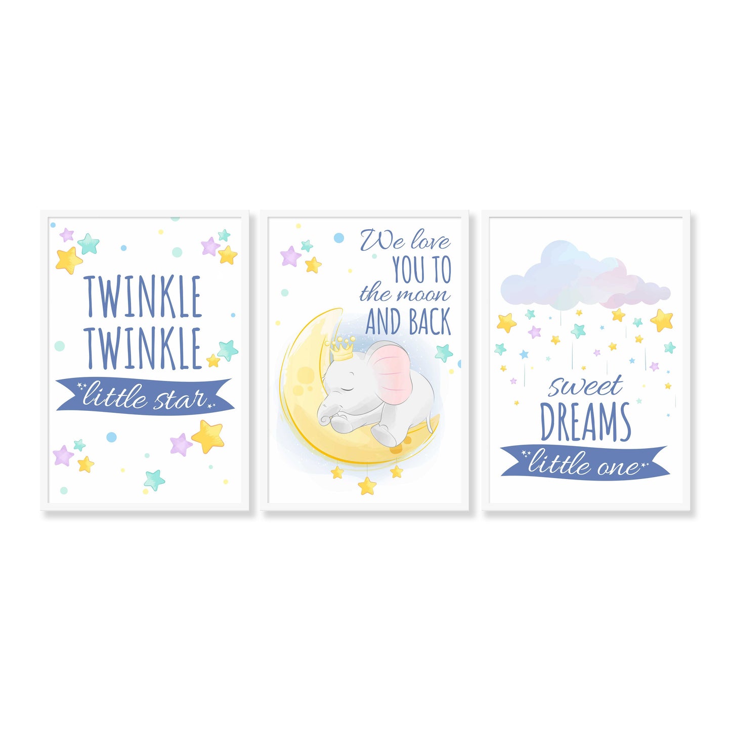 Set of 3 Star Prints - Twinkle Twinkle Little Star (Blue) - Unframed