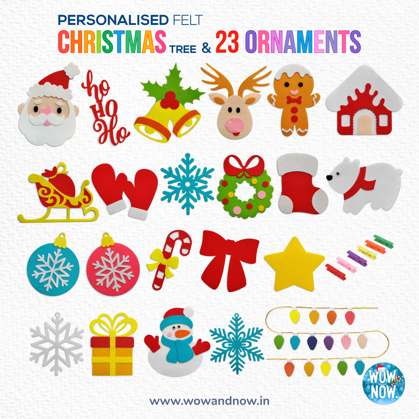 Personalized Felt Christmas Tree with 23 Colorful Felt Ornaments - Montessori Inspired