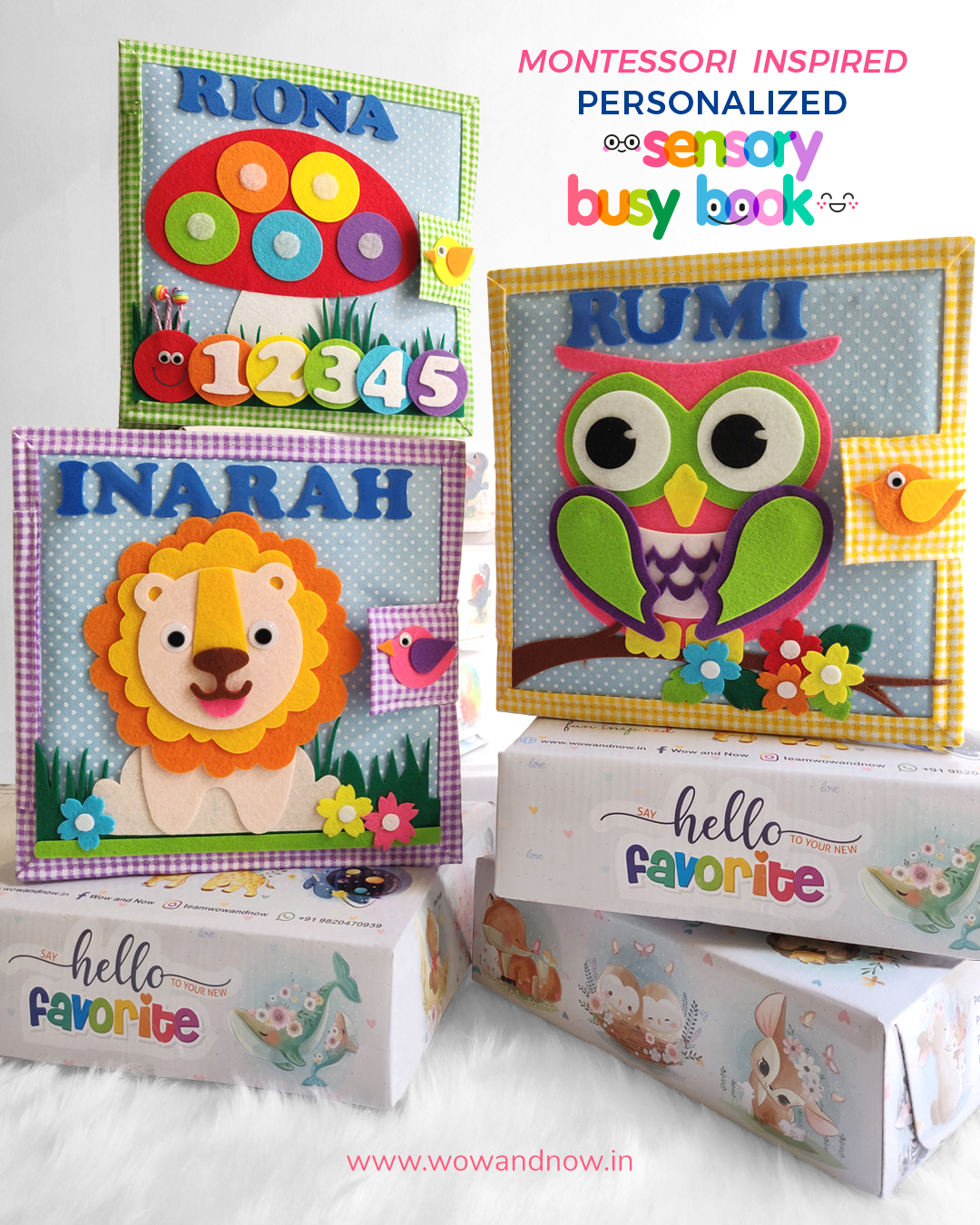 Personalized Animal Safari Sensory Quiet Book (Ollie - The Owl) - Montessori Toys