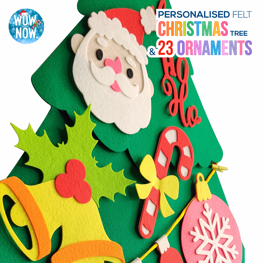 Personalized Peek-a-Boo Animal Safari Sensory Quiet Book + Personalized Felt Christmas Tree with 23 Colorful Ornaments