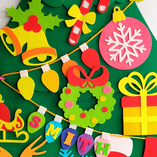 Personalized Felt Christmas Tree with 23 Colorful Felt Ornaments - Montessori Inspired