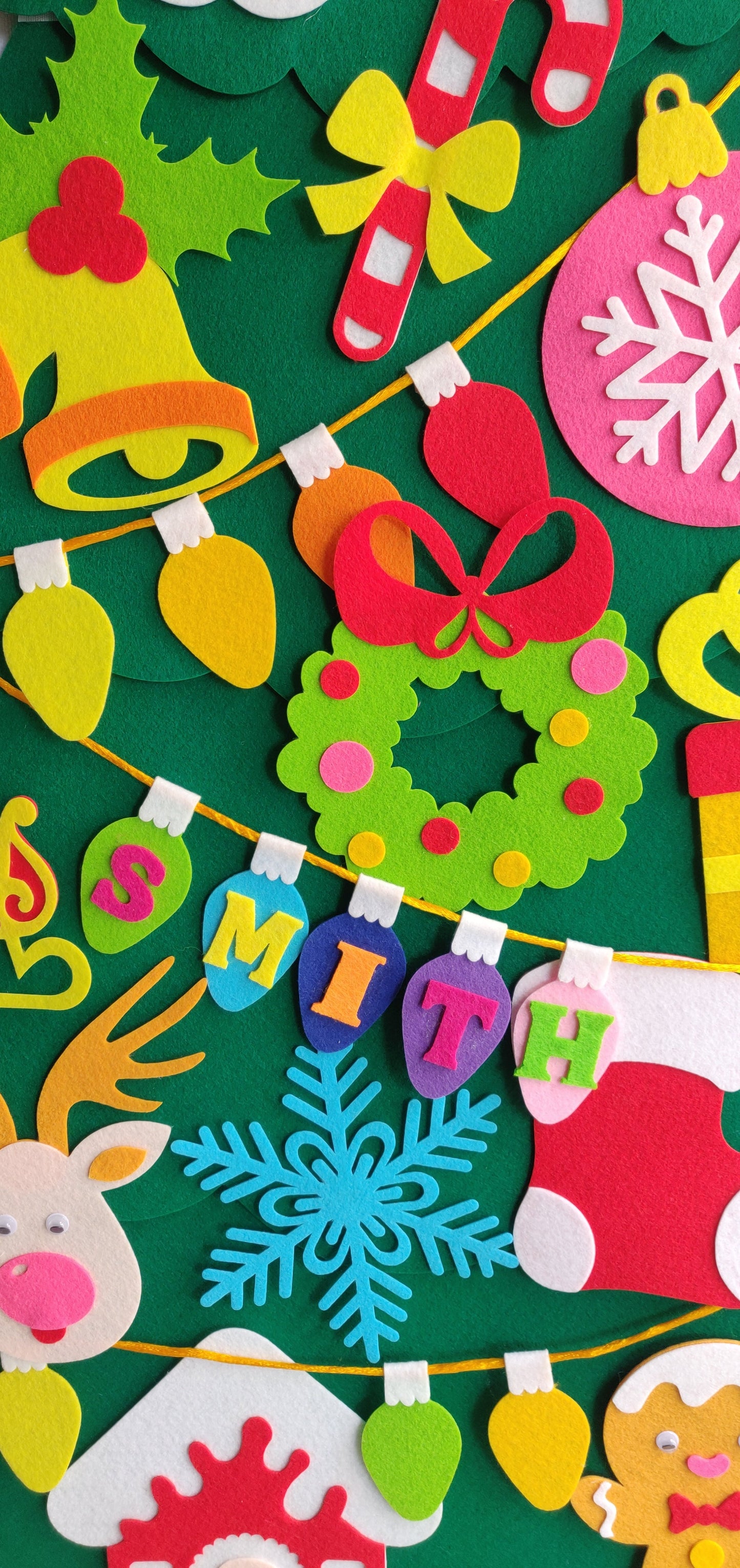 Personalized Felt Christmas Tree with 23 Colorful Felt Ornaments - Montessori Inspired