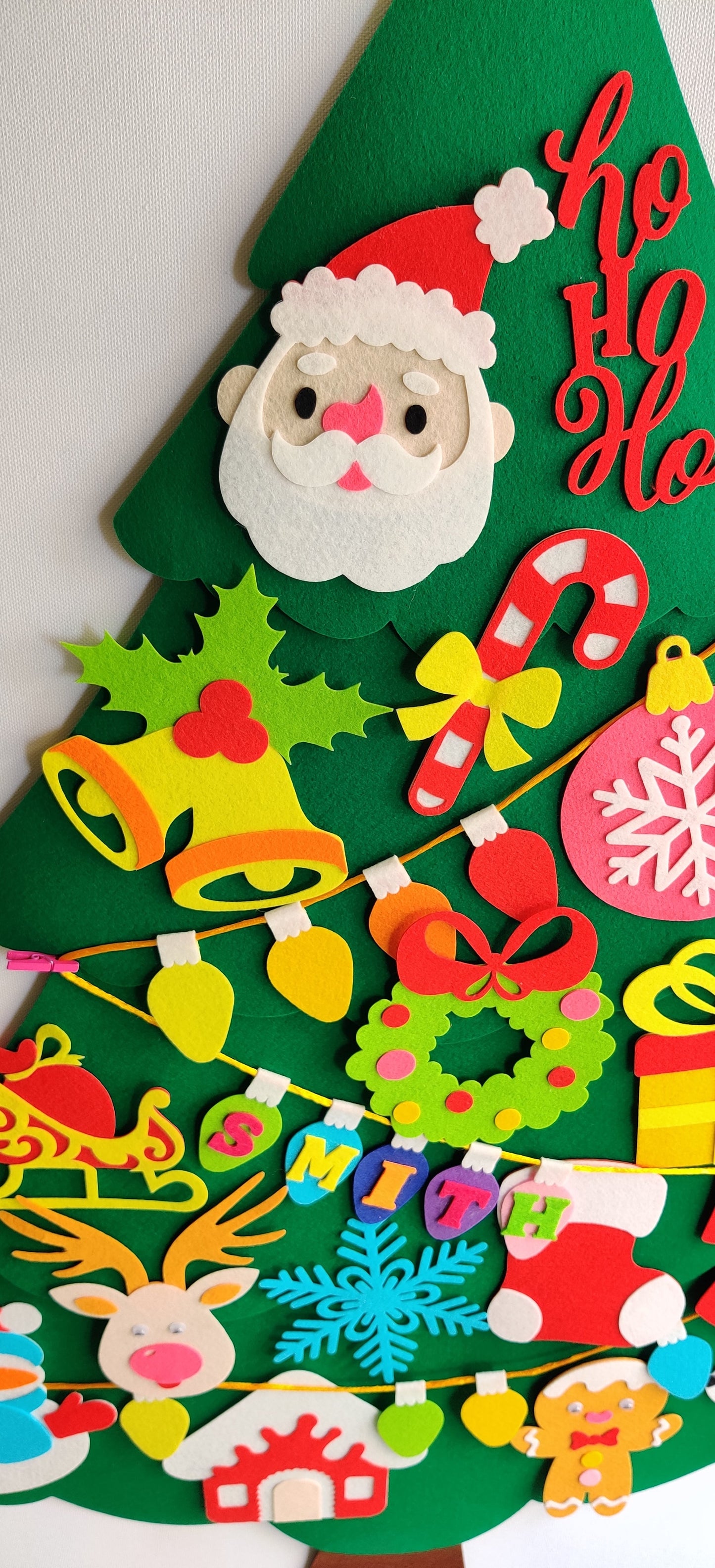 Personalized Felt Christmas Tree with 23 Colorful Felt Ornaments - Montessori Inspired