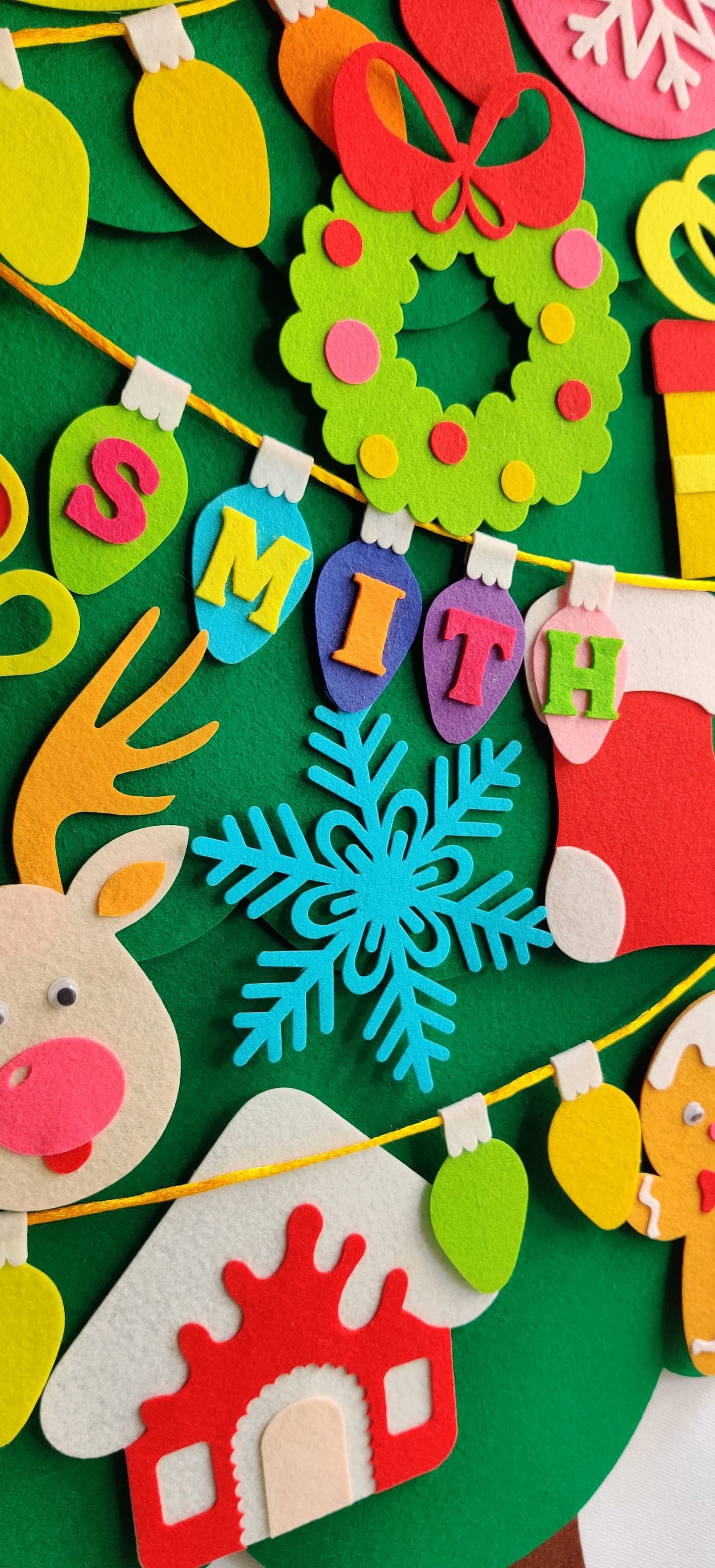 Personalized Felt Christmas Tree with 23 Colorful Felt Ornaments - Montessori Inspired