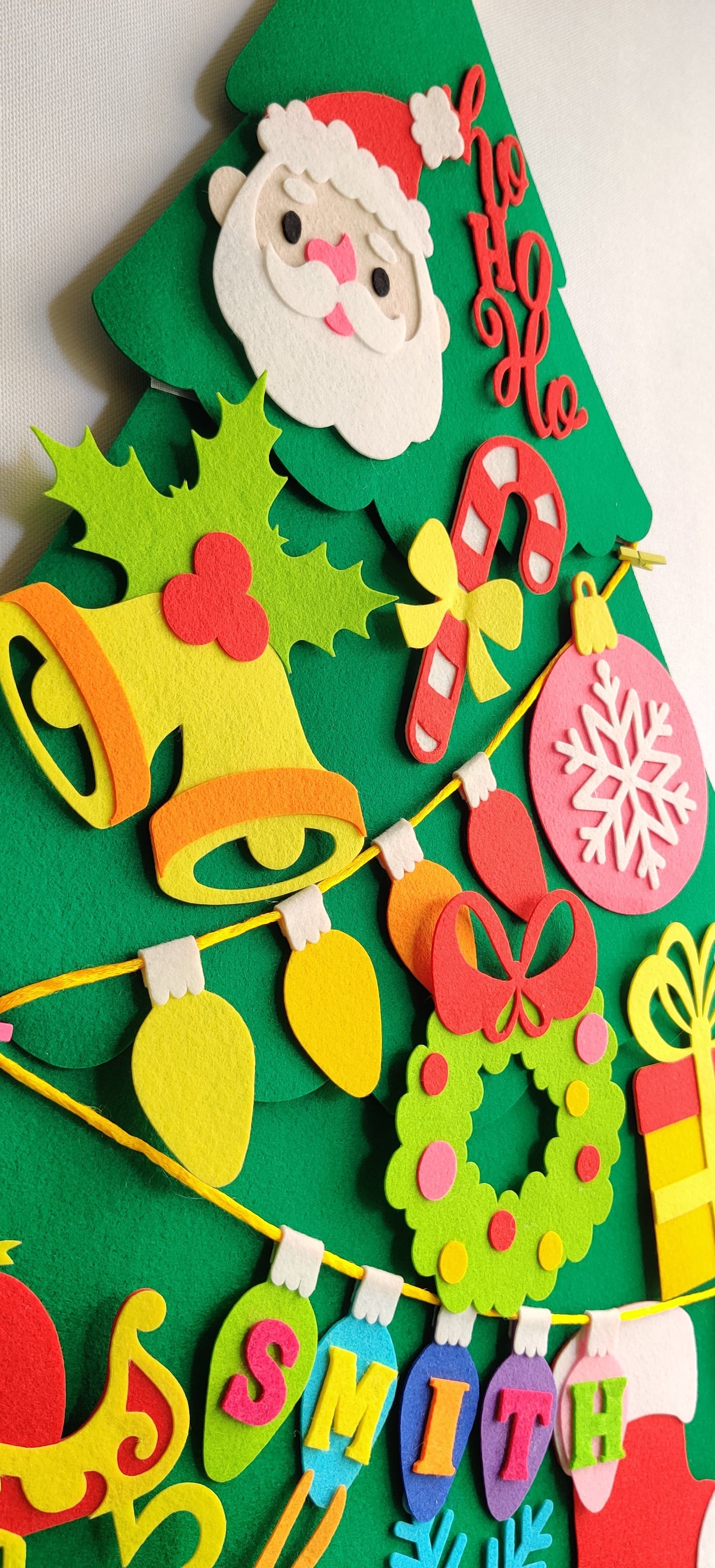 Personalized Felt Christmas Tree with 23 Colorful Felt Ornaments - Montessori Inspired