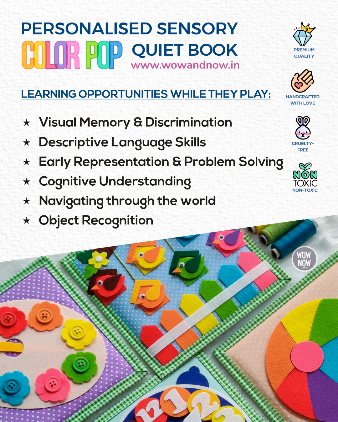 Personalized Color Pop Sensory Quiet Book for Toddlers - Montessori Inspired