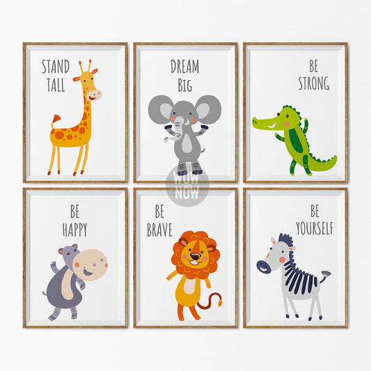 Set of 6 - Motivational Baby Safari Animal Prints (Unframed)