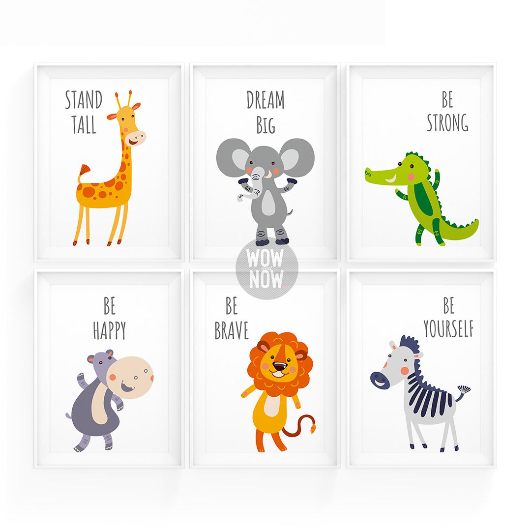 Set of 6 - Motivational Baby Safari Animal Prints (Unframed)