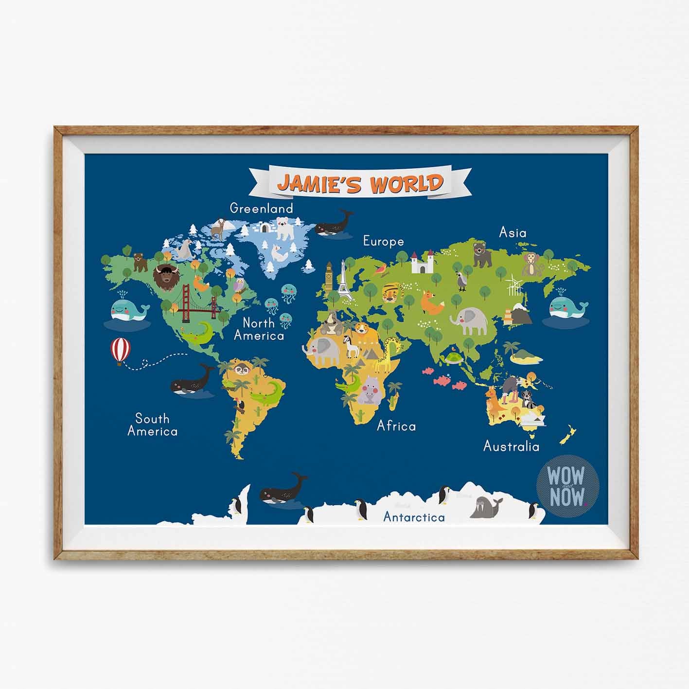 Personalized Animals World Map - (Unframed)