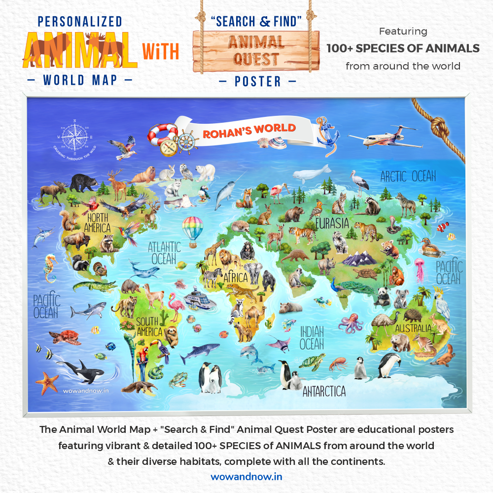 Personalized Color Pop Sensory Quiet Book + Personalized Animal Safari World Map with A3 Animal Quest Poster