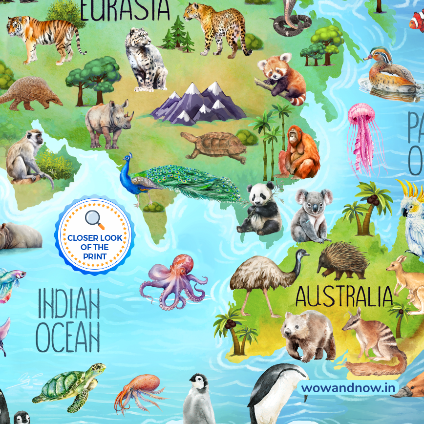 Personalized Animal World Map Wall Art with The Animal Quest Poster