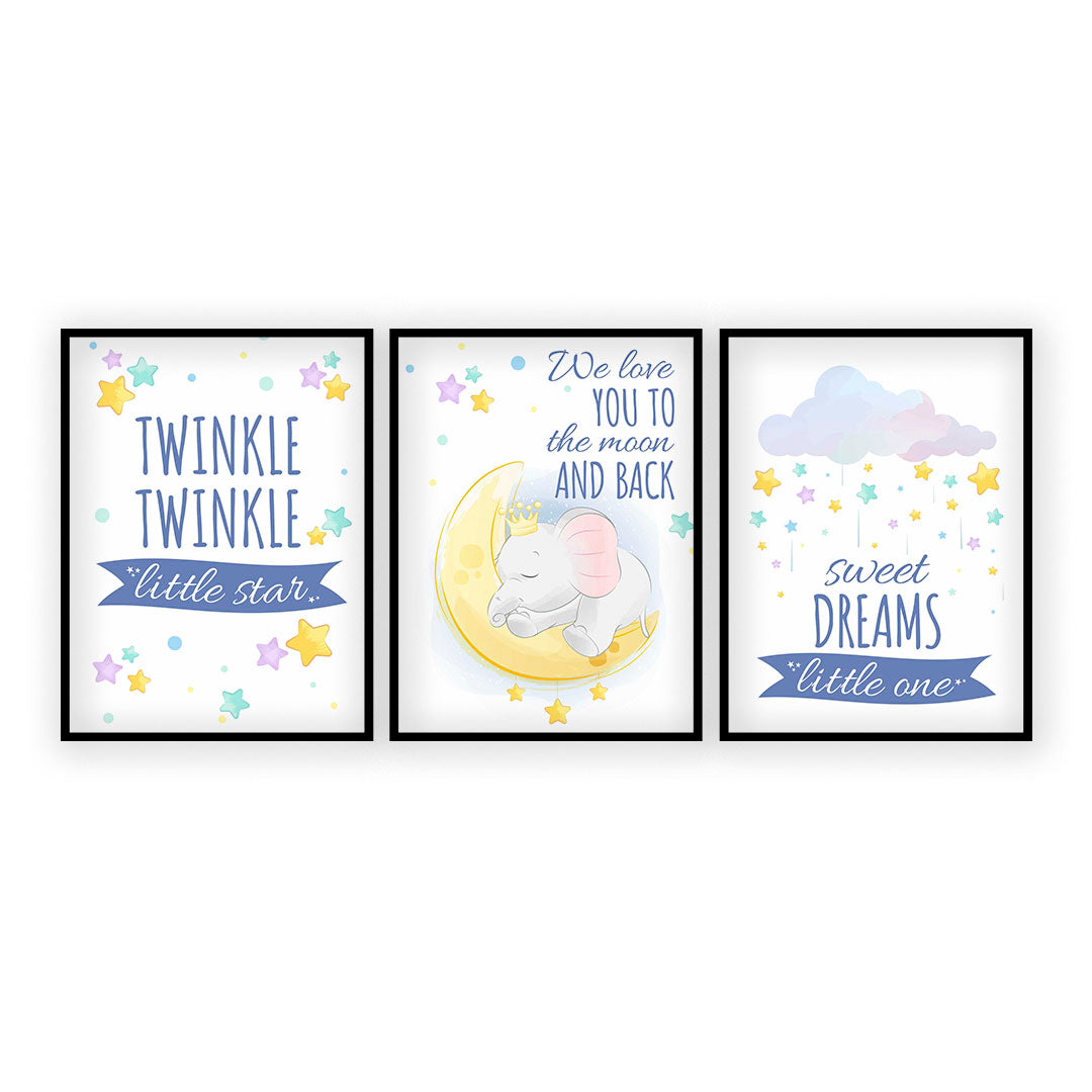 Set of 3 Star Prints - Twinkle Twinkle Little Star (Blue) - Unframed