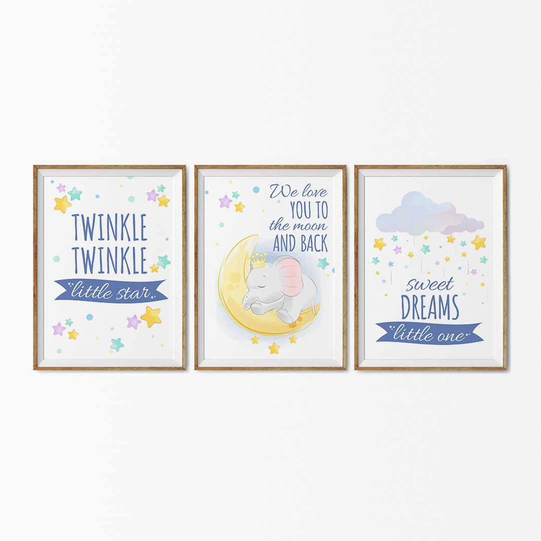 Set of 3 Star Prints - Twinkle Twinkle Little Star (Blue) - Unframed