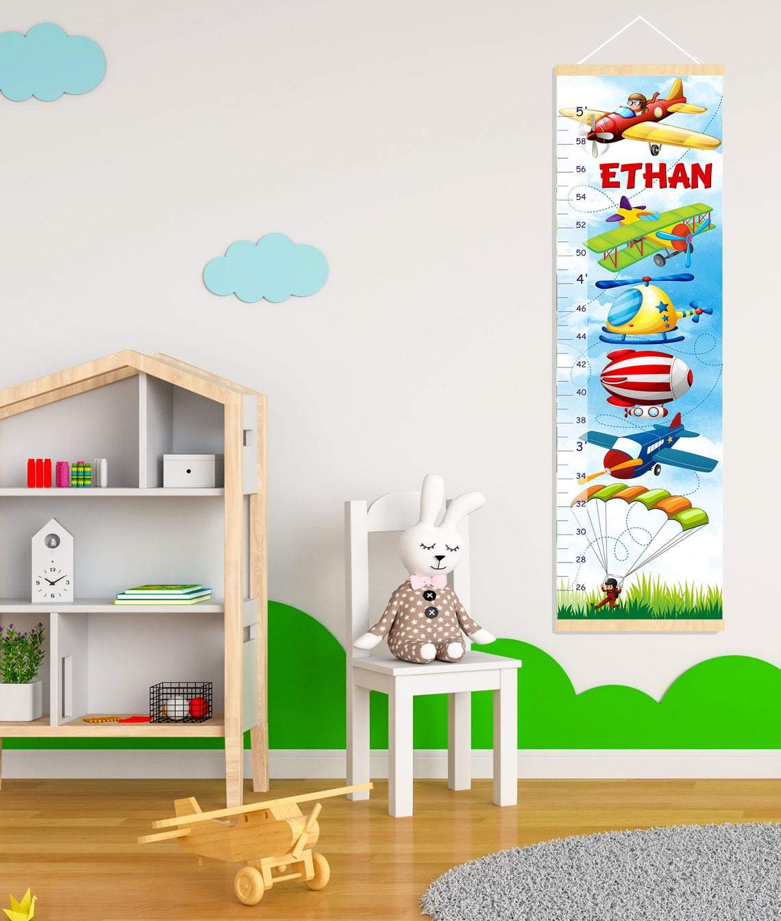 Air Transport - Name Personalized Wall Growth Height Chart Tracker