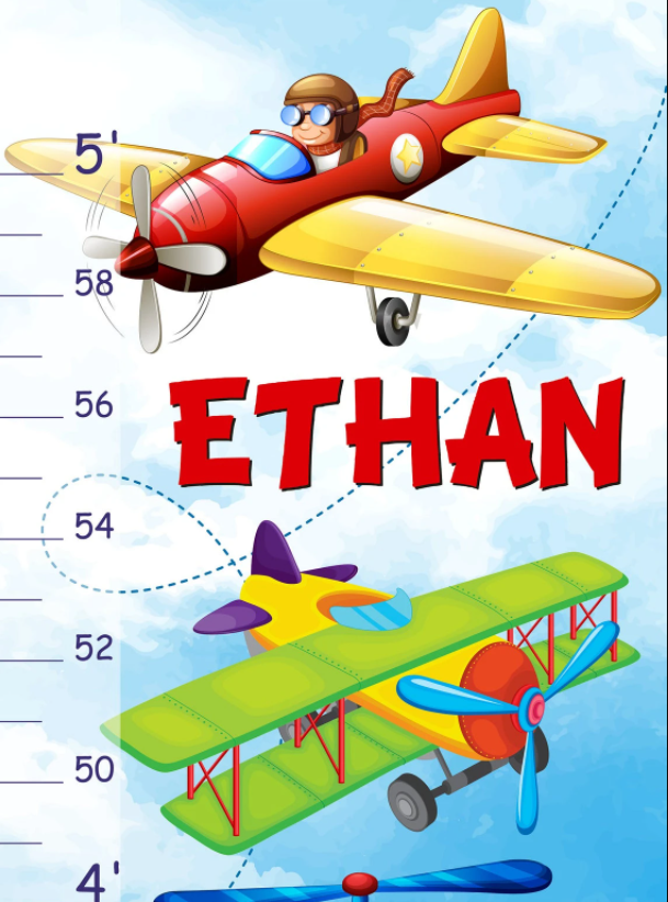 Air Transport - Name Personalized Wall Growth Height Chart Tracker