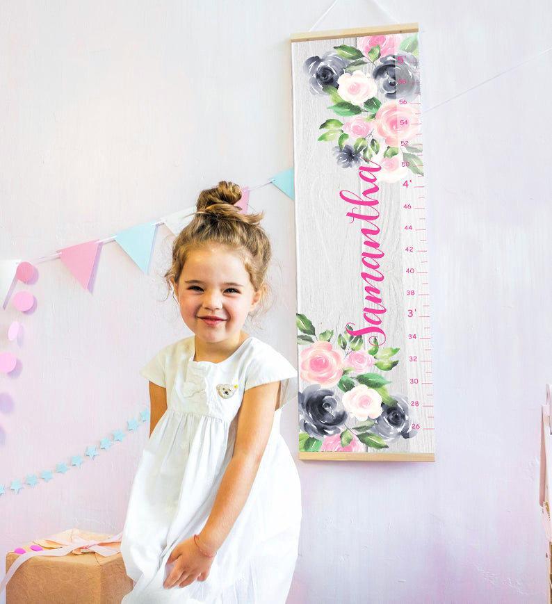 Floral - Personalized Wall Growth Height Chart Tracker