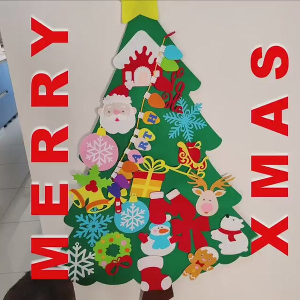 Load and play video in Gallery viewer, Montessori Inspired - Personalized Felt Christmas Tree with 23 Colorful Felt Ornaments
