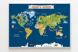 Personalized Animal World Map for Kids Room