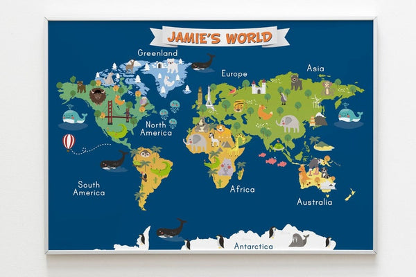 Load image into Gallery viewer, Personalized Animal World Map for Kids Room
