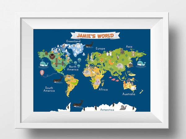 Load image into Gallery viewer, Personalized Animal World Map for Kids Room
